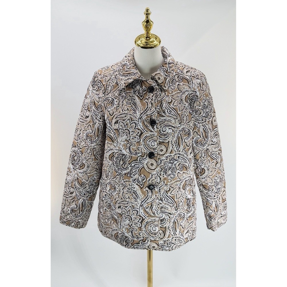 Jones New York Women's Beige Tan Quilted Paisley Button Front Jacket Large L